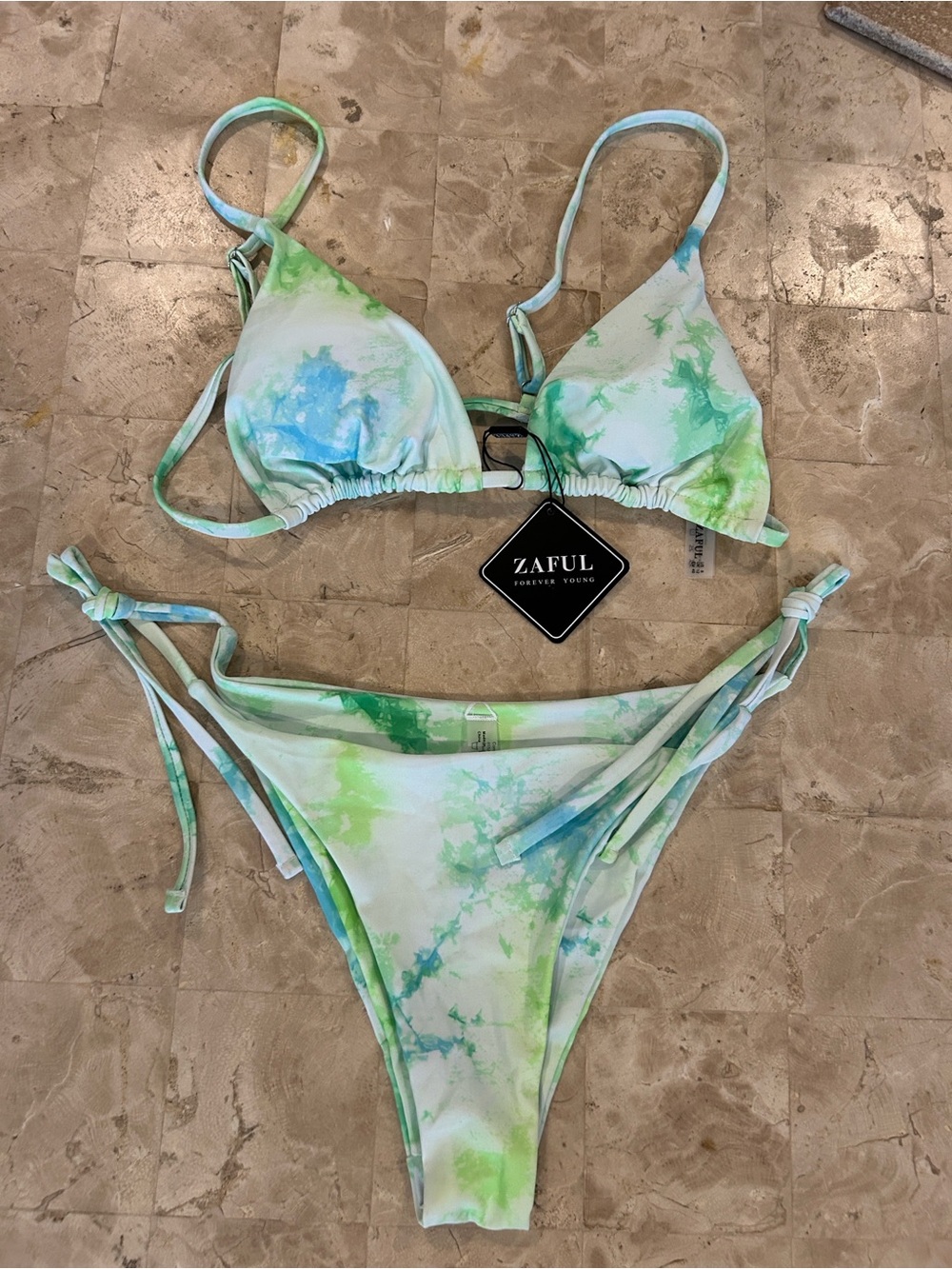 NWT Zaful Tye Dye Bikini Set‎ High Waist  Cheeky Tie Women’s Size L